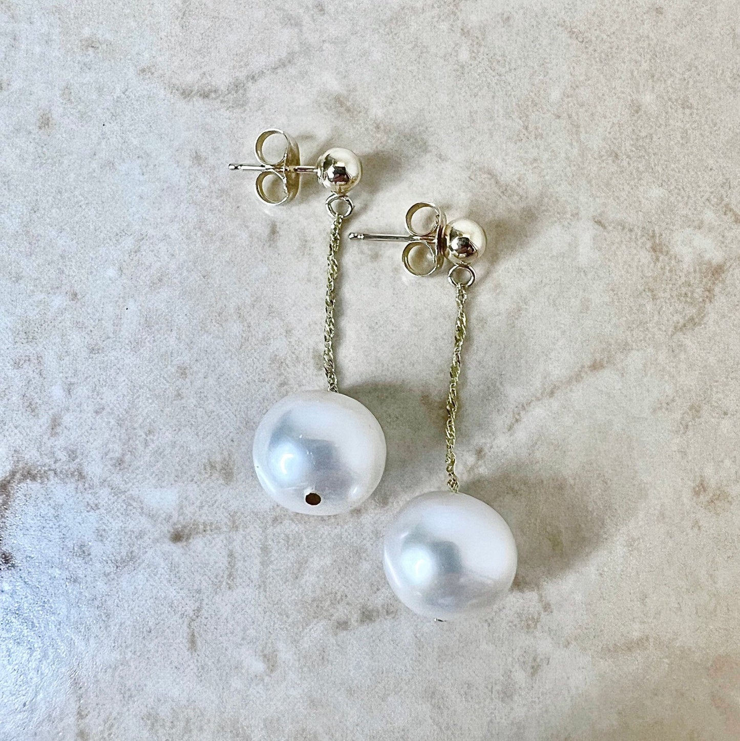 14 Karat Yellow Gold White Pearl Drop Earrings - WeilJewelry