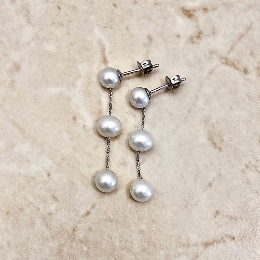 14K Tin Cup Pearl Drop Earrings - White Gold Genuine Pearl Earrings - Birthday Gift - June Birthstone - Best Gift For Her - Jewelry Sale
