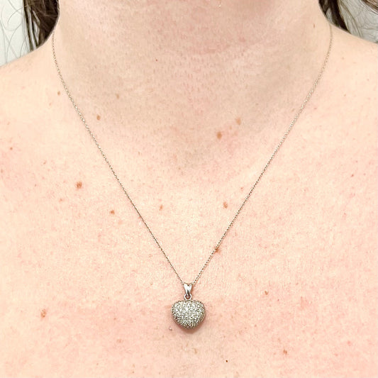 18 Karat White Gold 3/4 Carat Pave Diamond Heart Pendant - WeilJewelry