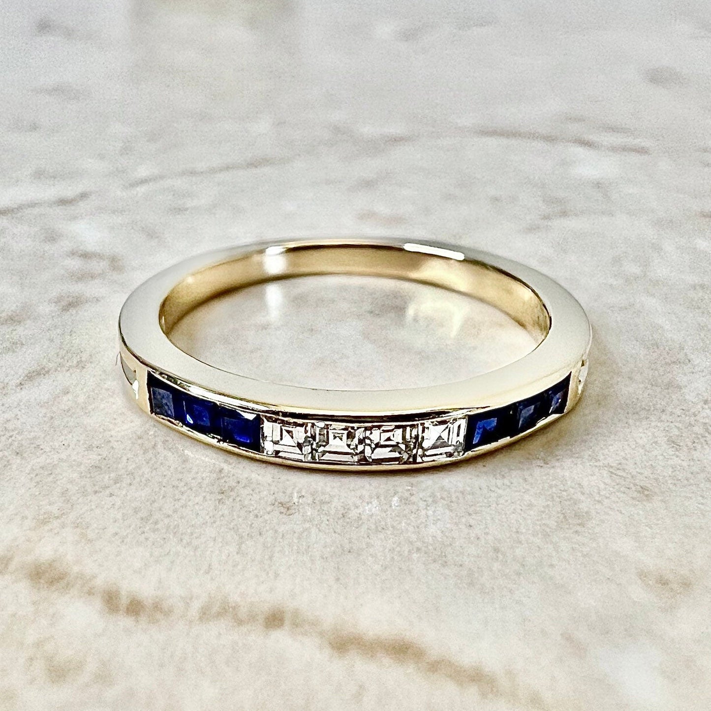 18 Karat Yellow Gold Sapphire & Diamond Band Ring By Carvin French - WeilJewelry