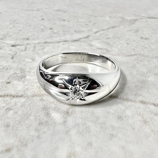 Antique 14 Karat White Gold Gypsy Diamond Solitaire Ring - WeilJewelry