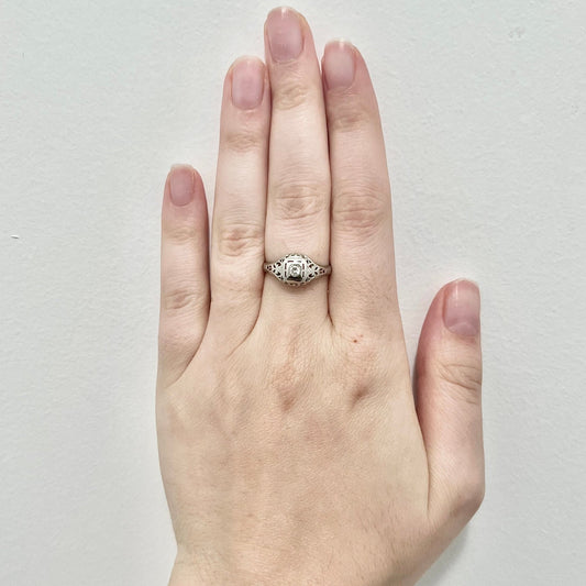 CLEARANCE 40% OFF - Antique Art Deco 18 Karat White Gold Diamond Solitaire Engagement Ring - WeilJewelry