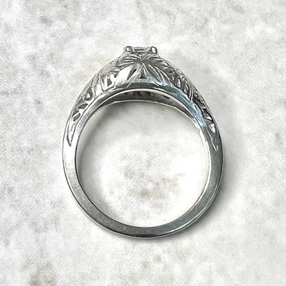 Antique Diamond Engagement Ring - Solid 14K White Gold Diamond Solitaire Ring - Edwardian Ring - 14K Diamond Wedding Ring - Diamond Ring
