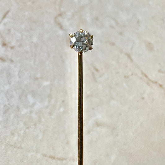 Antique Edwardian 14 Karat Yellow Gold 0.25 Carat Diamond Solitaire Stick Pin - WeilJewelry