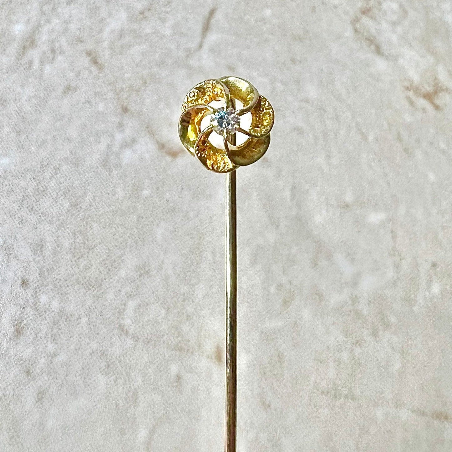 Antique Edwardian 14 Karat Yellow Gold Diamond Solitaire Stick Pin - WeilJewelry