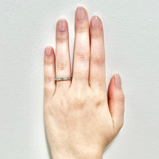 Antique Edwardian Engraved 14 Karat White Gold Wedding Band Ring - WeilJewelry