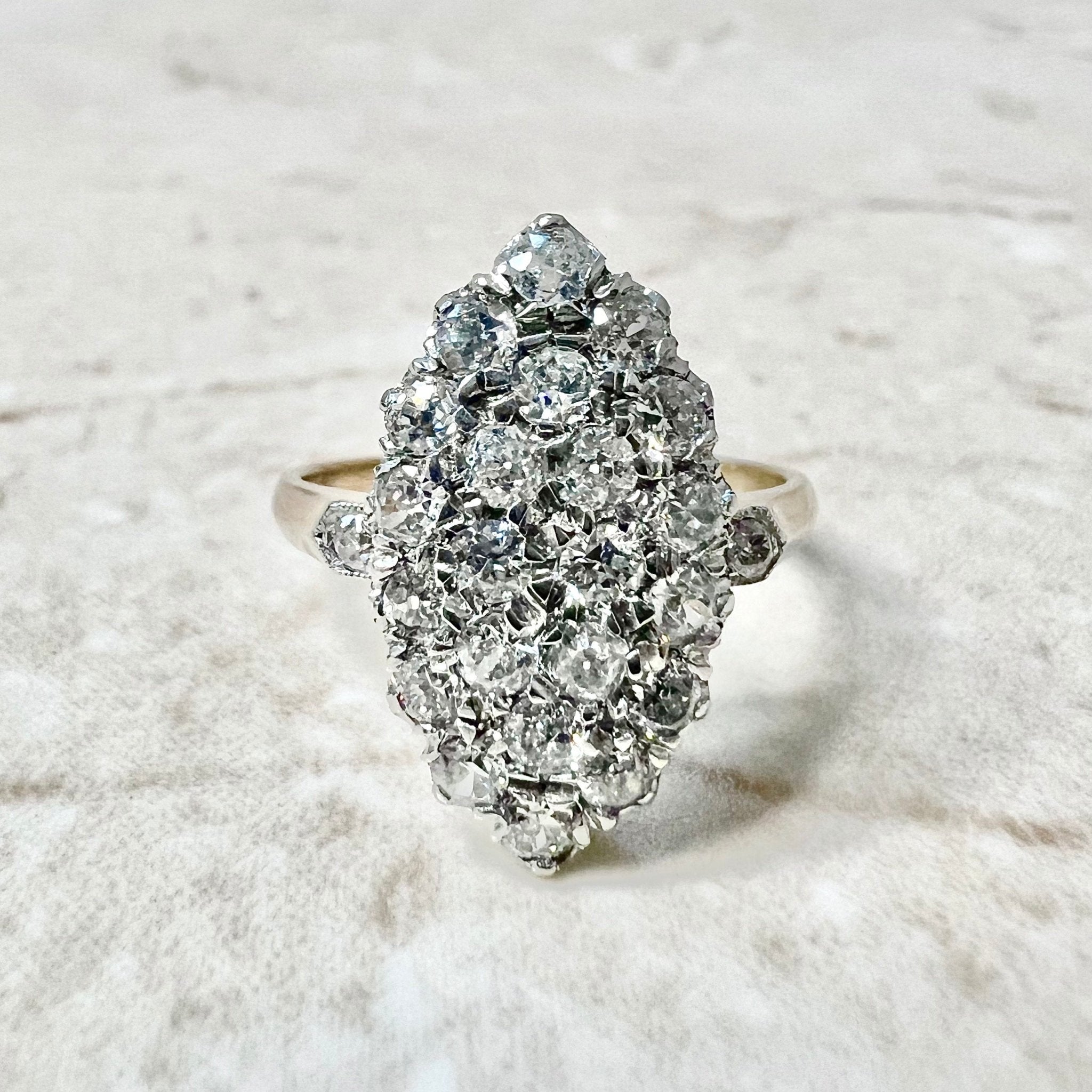 Antique Style Handcrafted 18 Karat Yellow Gold Platinum