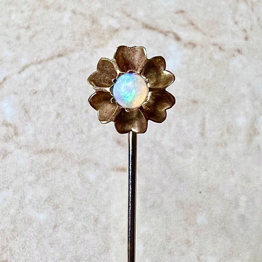 Antique Victorian 14 Karat Rose Gold Opal Stick Pin - WeilJewelry