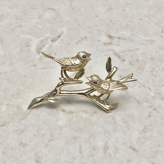 Exquisite Vintage 14 Karat Yellow Gold Ruby Bird Brooch - WeilJewelry