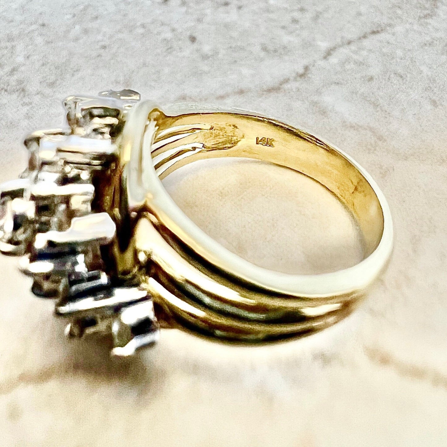 CLEARANCE 40% OFF - Fine Vintage 14 Karat Yellow & White Gold 1.35 Carat Diamond Cluster Ring - WeilJewelry