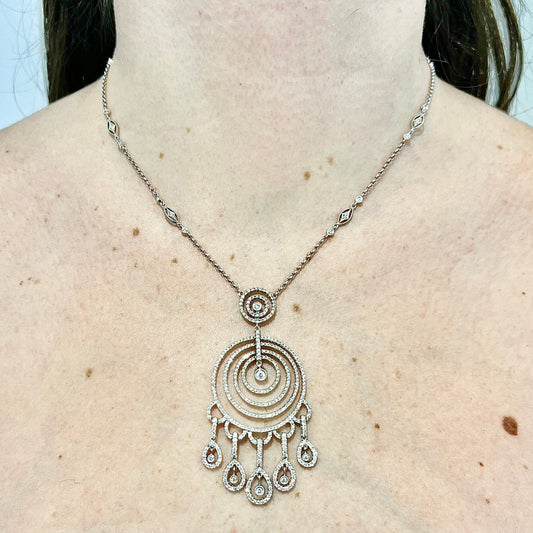 CLEARANCE 40% OFF - Large 18 Karat White Gold 3 Carats Pavé Diamond Hamsa Necklace - WeilJewelry