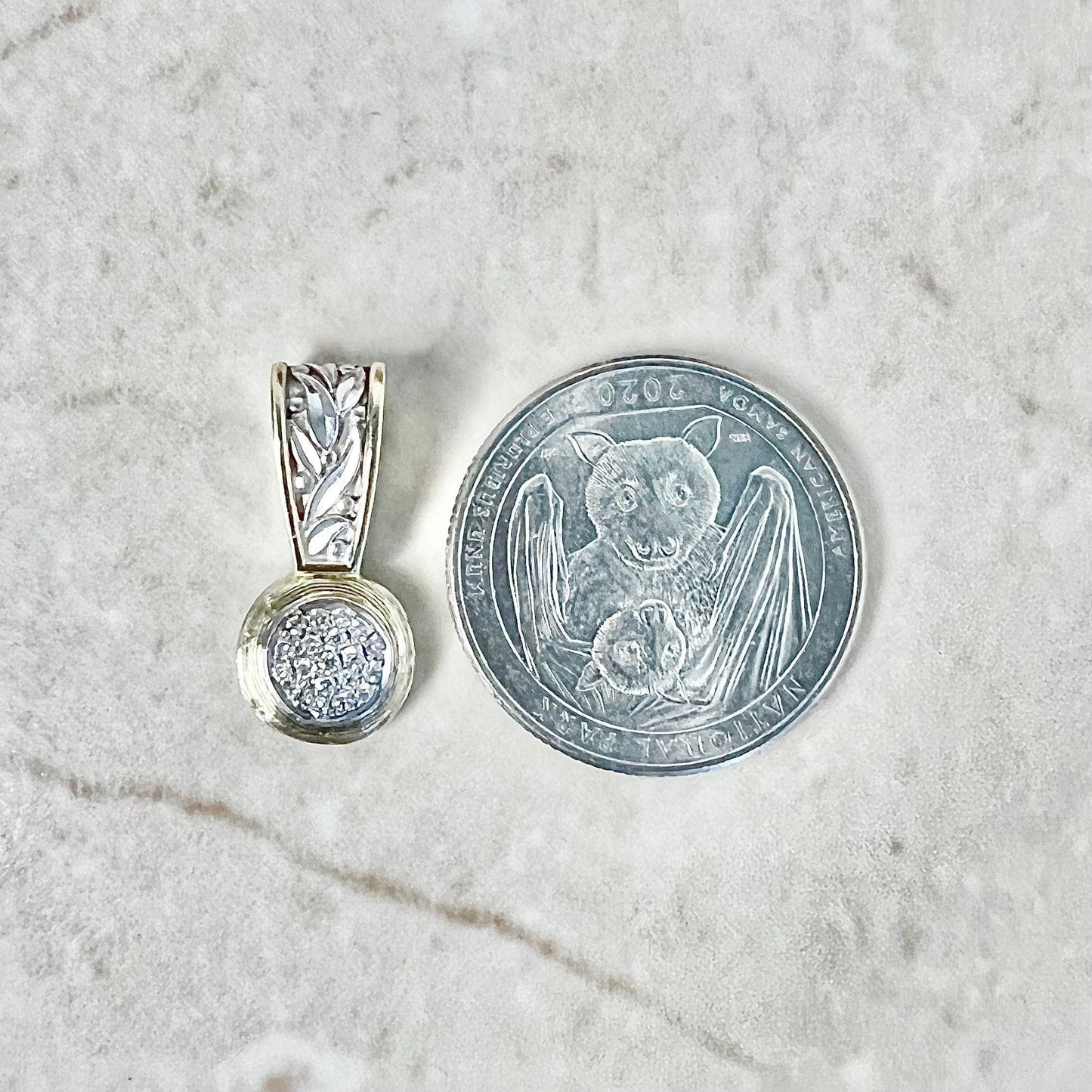 CLEARANCE 40% OFF - Vintage 14 Karat Two - Tone Gold Pave Diamond Cluster Pendant - WeilJewelry