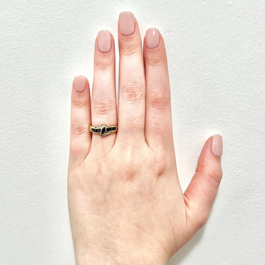 CLEARANCE 40% OFF - Vintage 14 Karat White Gold Marquise Sapphire & Diamond Band Ring - WeilJewelry