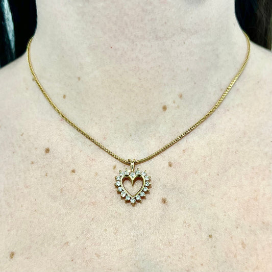 Vintage 14 Karat Yellow Gold 0.75 Carat Diamond Heart Pendant Necklace - WeilJewelry