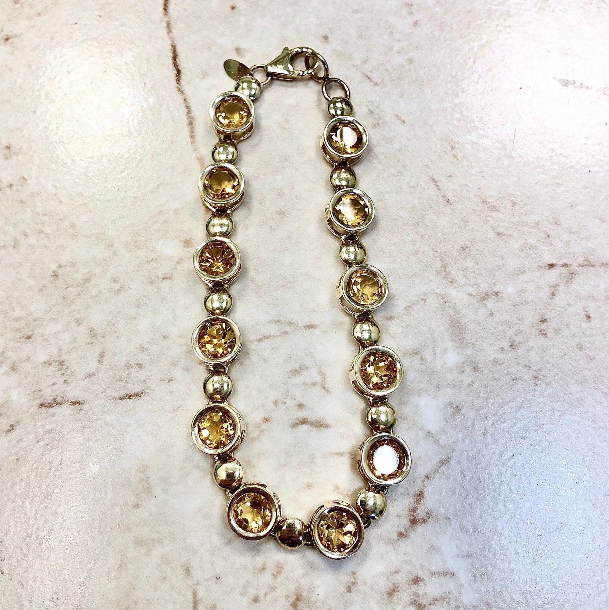 Fine Vintage 14K Natural Citrine Bracelet - Yellow Gold - November Birthstone - Birthday Gift - Best Gift For Her - Genuine Gemstones