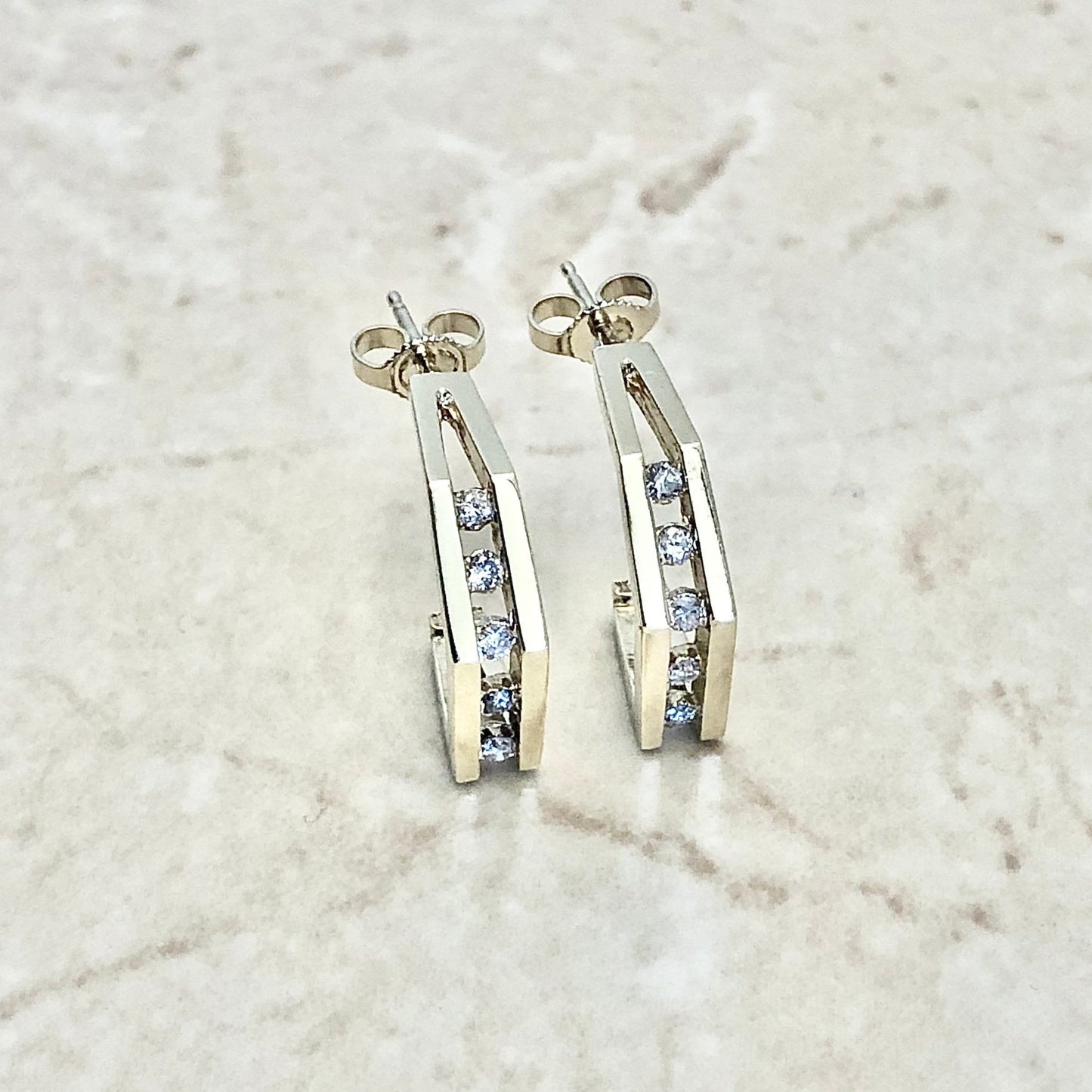 CLEARANCE 40% OFF - Vintage 14 Karat Yellow Gold Diamond Half Hoop Earrings - WeilJewelry