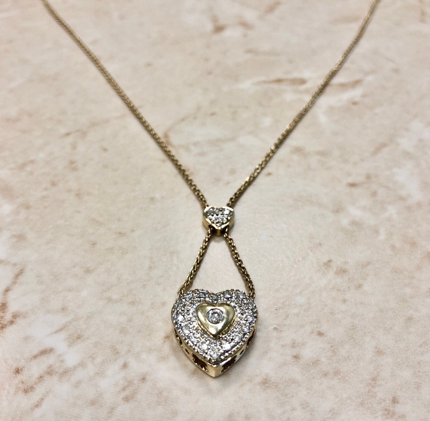 Vintage 14 Karat Yellow Gold Diamond Heart Necklace - WeilJewelry