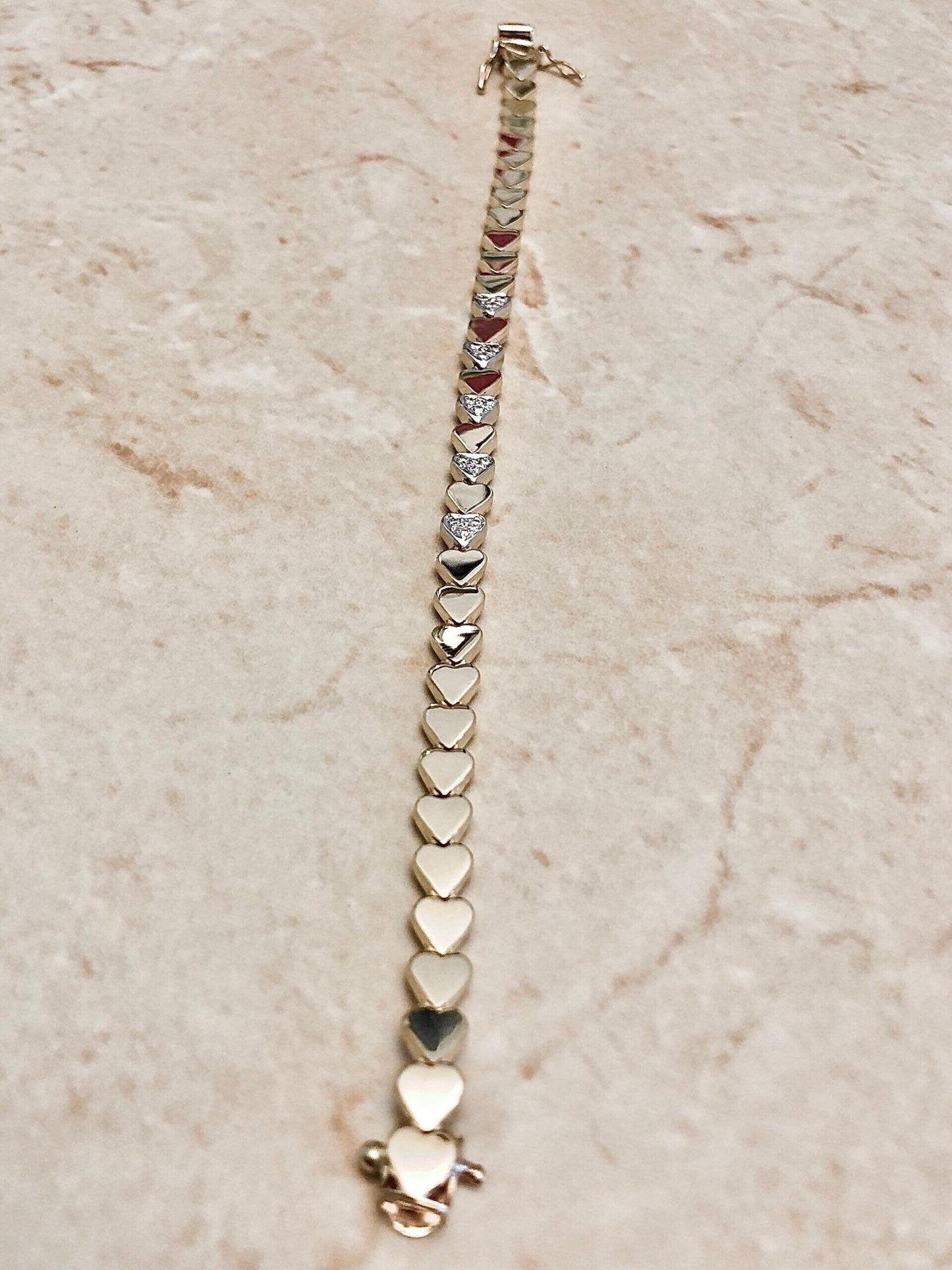 CLEARANCE 40% OFF - Vintage 14 Karat Yellow & White Gold Diamond Heart Bracelet - WeilJewelry