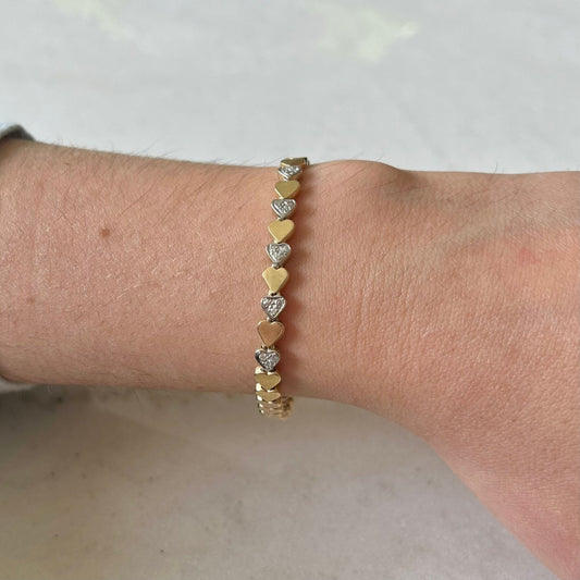 CLEARANCE 40% OFF - Vintage 14 Karat Yellow & White Gold Diamond Heart Bracelet - WeilJewelry