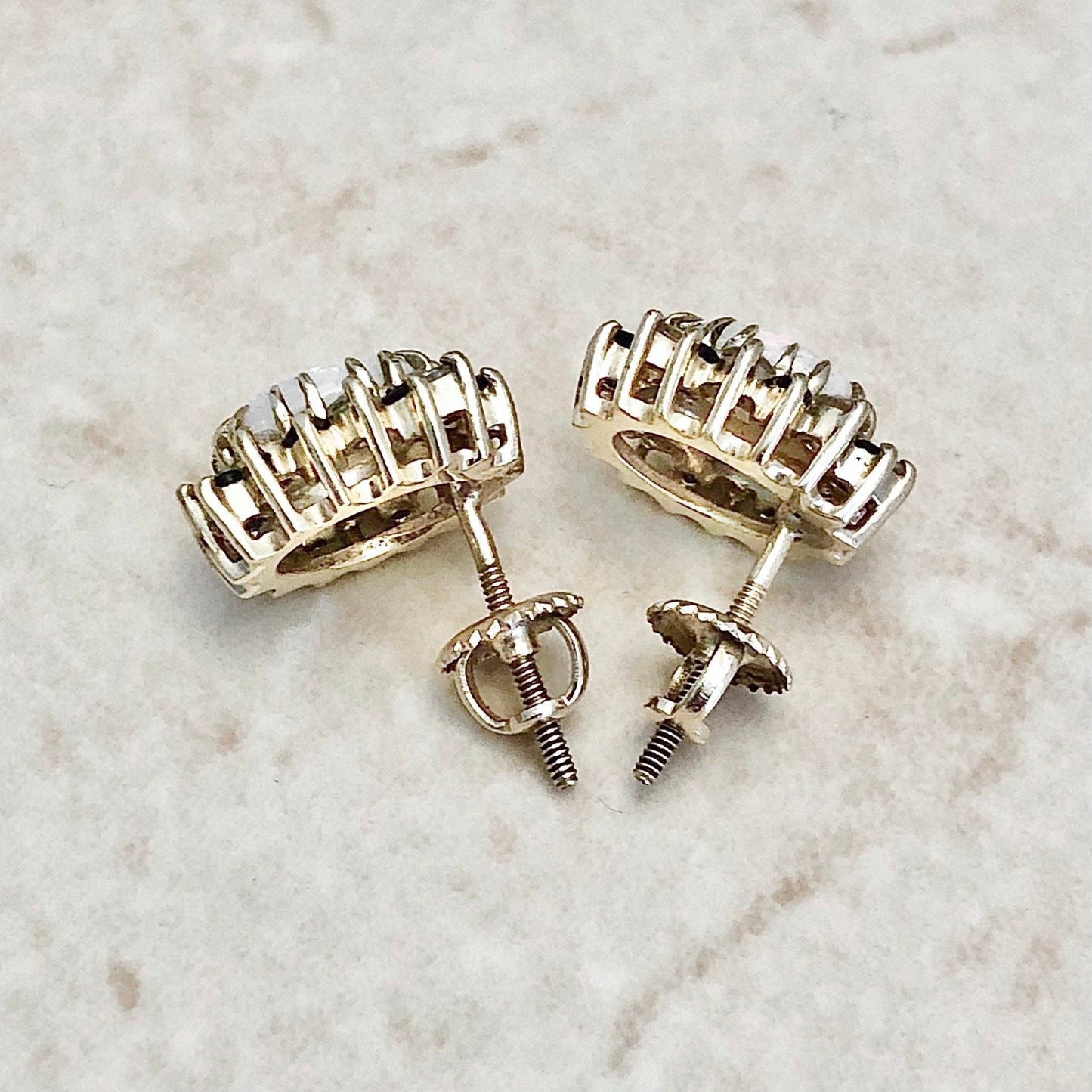 CLEARANCE 40% OFF - Vintage Opal, Sapphire & Diamond Halo Stud Earrings - WeilJewelry