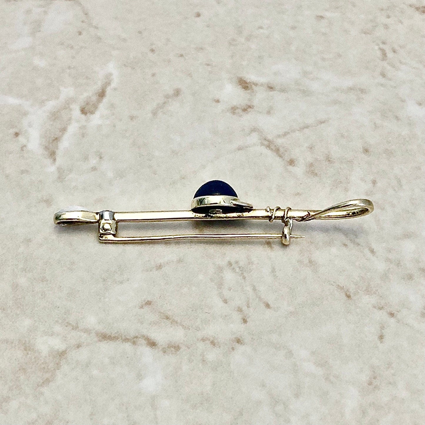 CLEARANCE 40% OFF - Vintage Retro 14 Karat Yellow Gold Natural Opal, Lapis Lazuli & Diamond Brooch - WeilJewelry