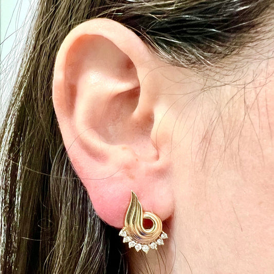 CLEARANCE 40% OFF - Vintage Sculpted 14 Karat Yellow Gold 1/2 Carat Diamond Earrings - WeilJewelry