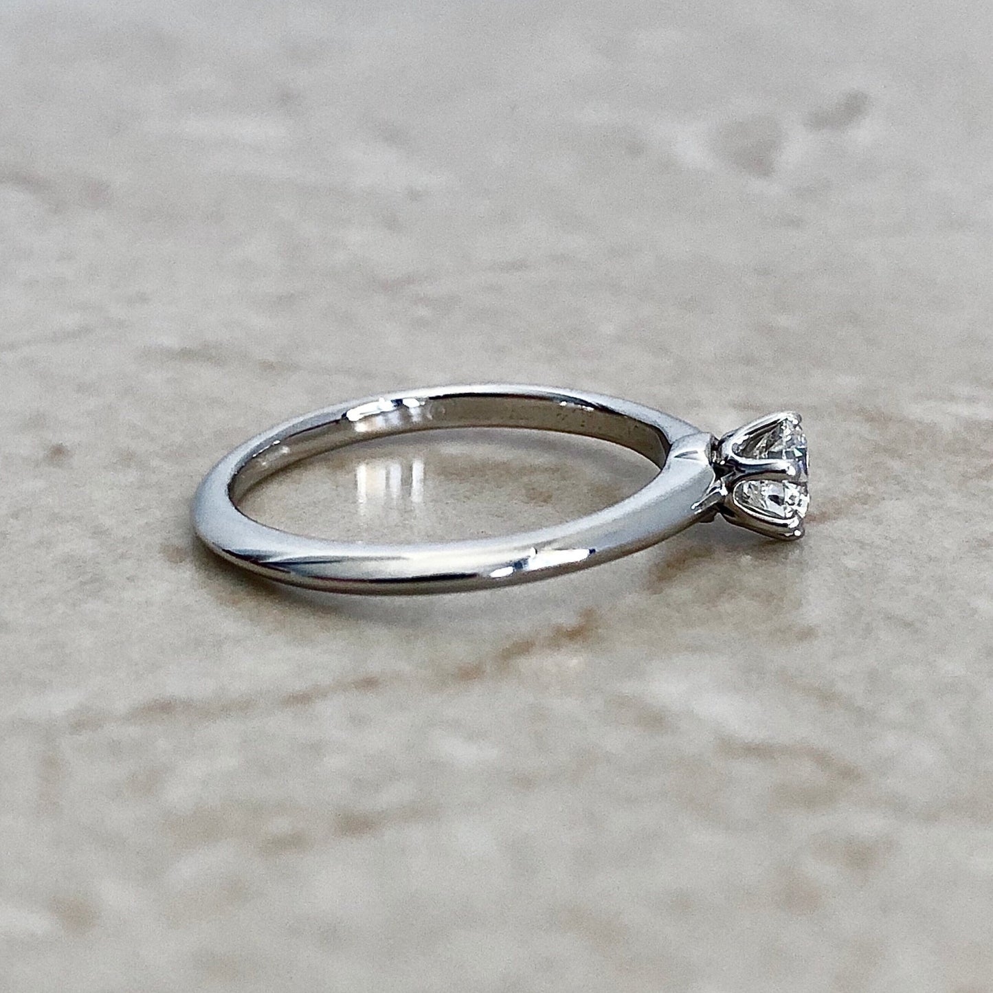 Estate Platinum Tiffany & Co. 0.32 Carat F - G VVS2 Round Diamond Solitaire Engagement Ring - WeilJewelry