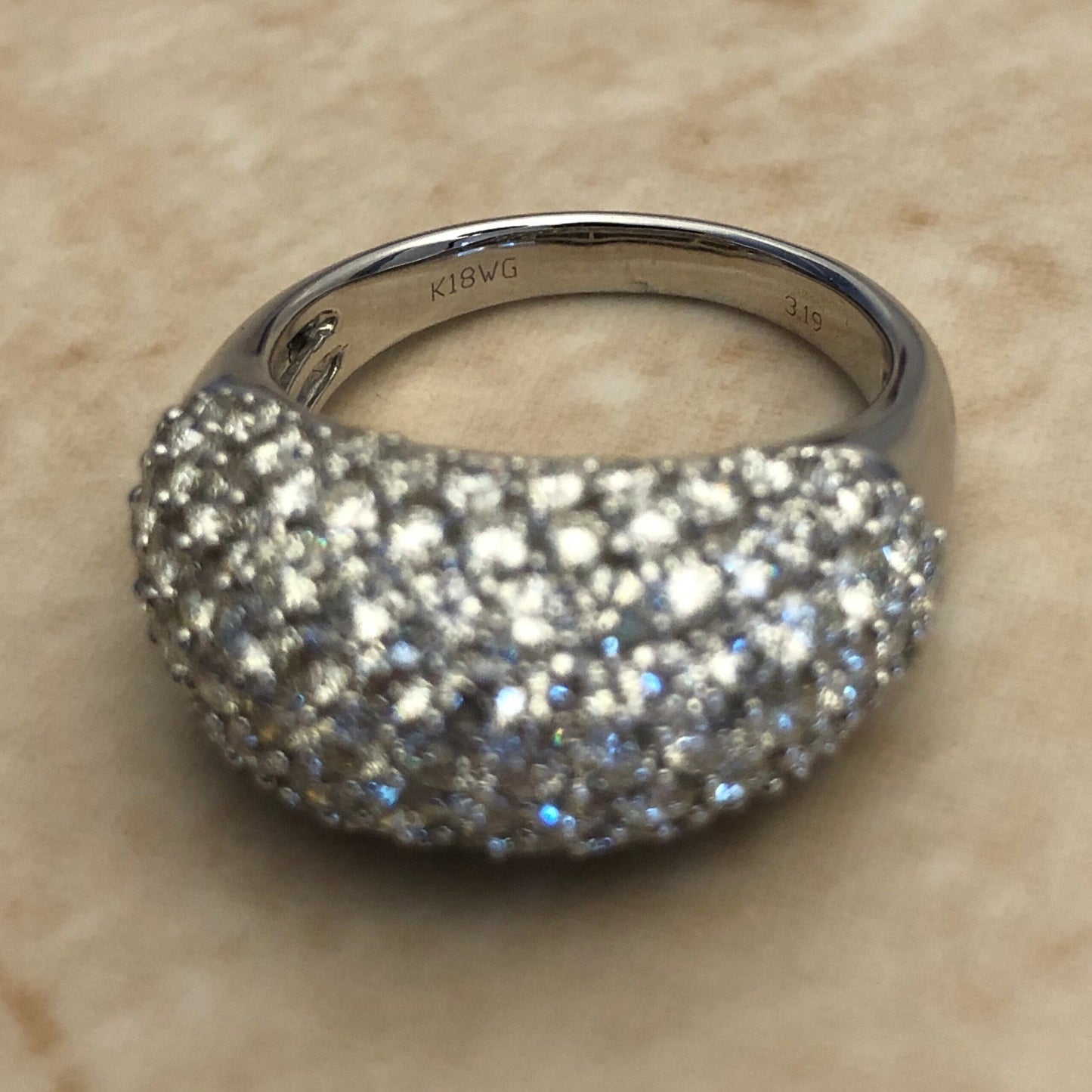 Fine 18 Karat White Gold Pave 3.19 Carats Diamond Dome Ring - WeilJewelry