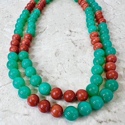 Fine 18K Coral & Chrysoprase Strand Necklace By Carvin French - Yellow Gold Gemstone Necklace - Oxblood Coral Necklace - Best Gifts For Her