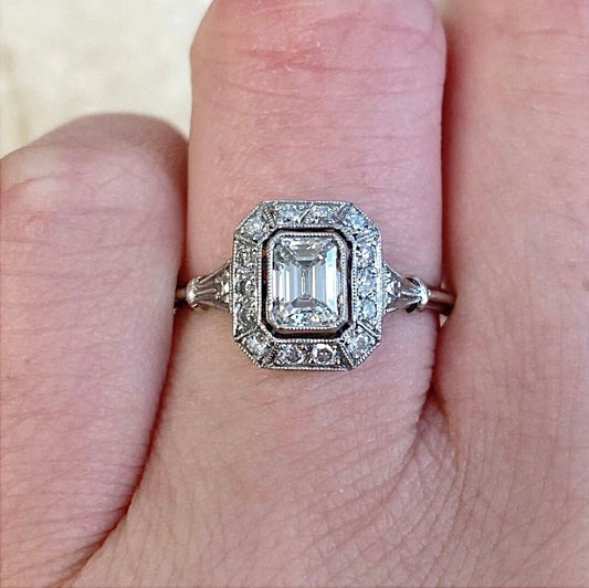 Fine Art Deco Style Handcrafted Platinum 0.50 Carat Diamond Halo Ring (GIA) - WeilJewelry