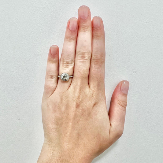 Fine Art Deco Style Handcrafted Platinum 0.53 Carat Asscher Cut Diamond Halo Engagement Ring (GIA) - WeilJewelry