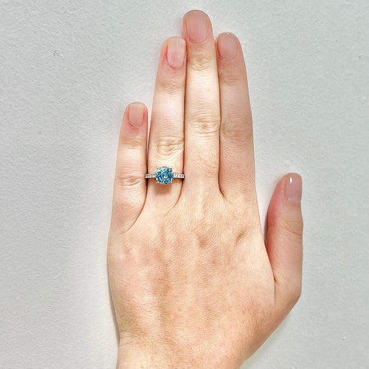 Fine Custom - Made Platinum Round Santa Maria Aquamarine & Diamond Engagement Ring - WeilJewelry