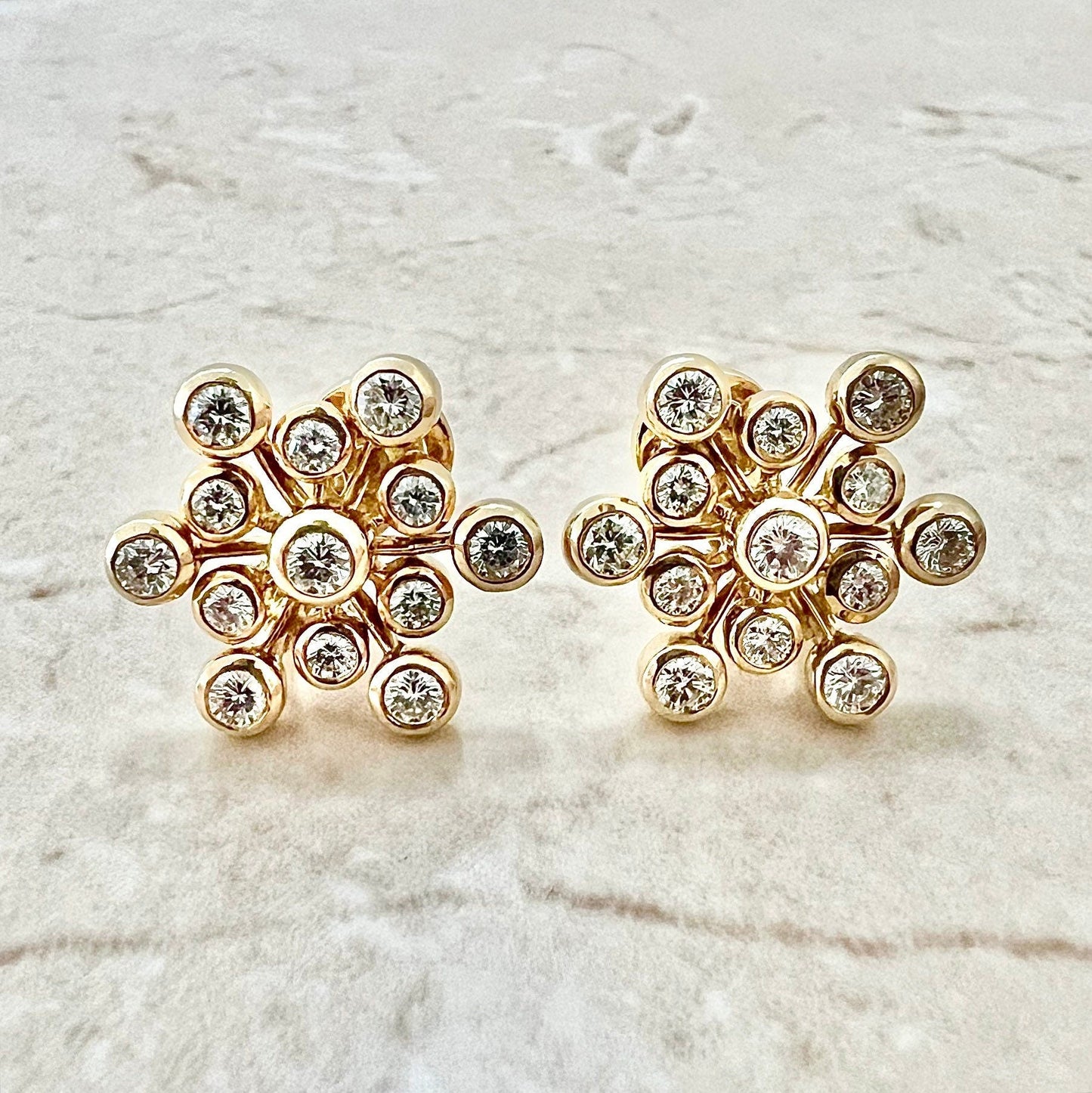 Fine 18K Yellow Diamond Snowflake Earrings By Carvin French - Yellow Gold Diamond Earrings - Diamond Cluster Earrings - Handcrafted Earrings