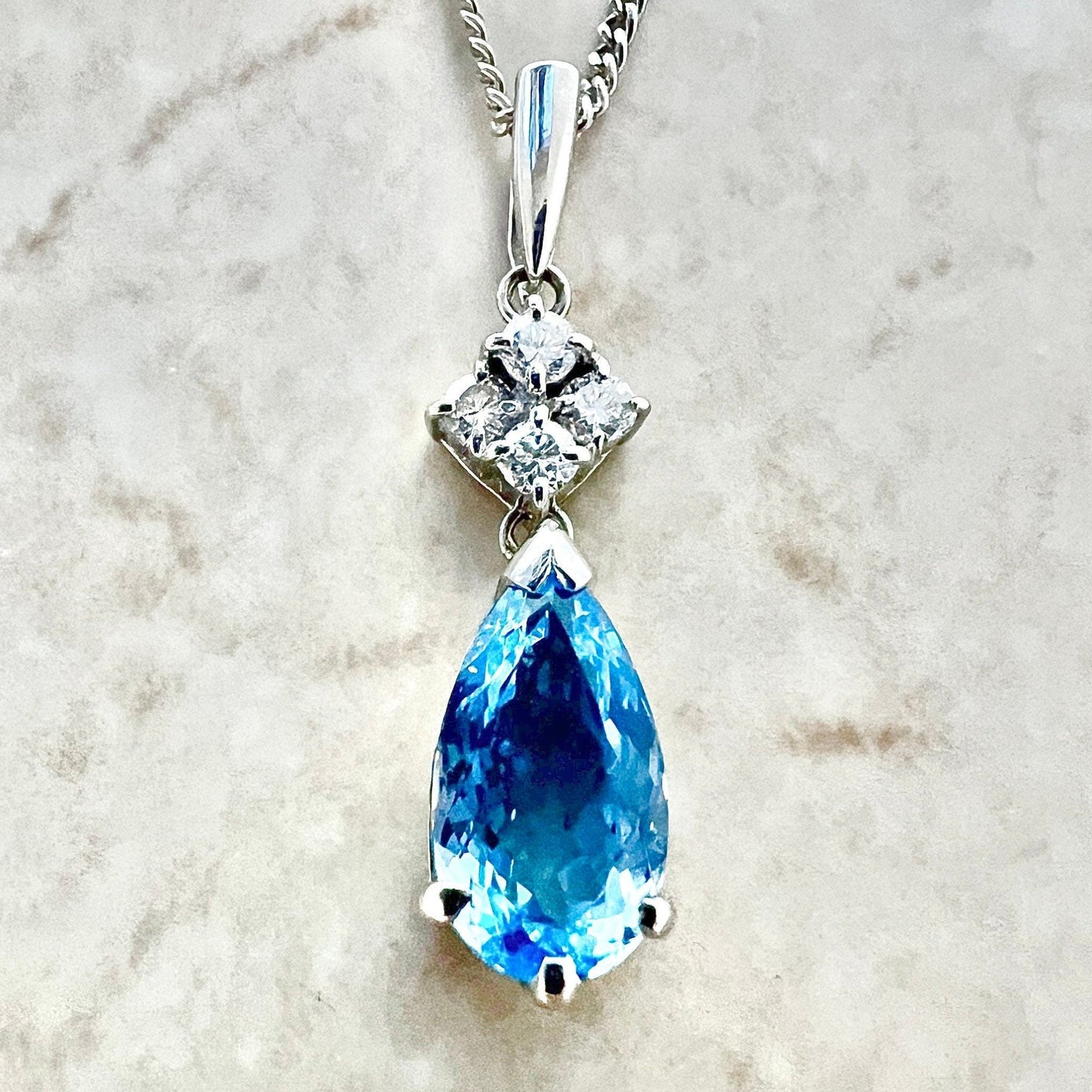 Fine Platinum Pear Shape Aquamarine & Diamond Pendant Necklace - Aquamarine Pendant - March Birthstone - Aquamarine Necklace - Holiday Gifts