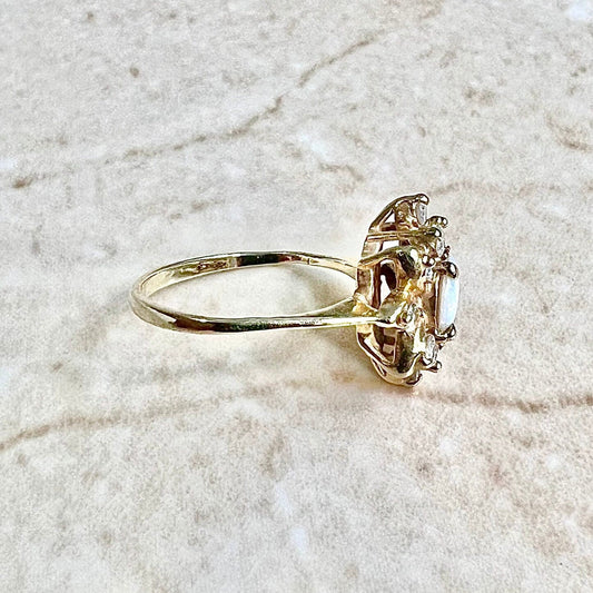 Fine Vintage 14 Karat Yellow Gold Natural Opal & Diamond Halo Ring - WeilJewelry