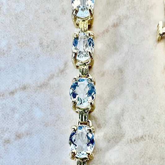 Fine Vintage 14 Karat Yellow Gold Natural Oval Aquamarine Tennis Bracelet - WeilJewelry