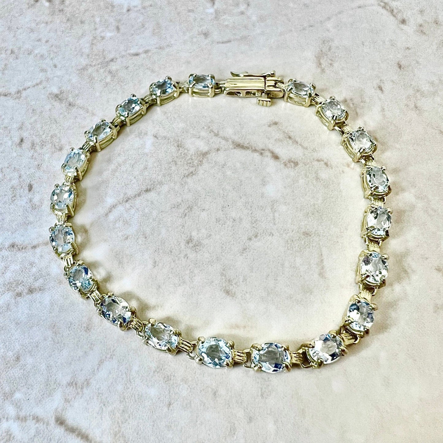Fine Vintage 14 Karat Yellow Gold Natural Oval Aquamarine Tennis Bracelet - WeilJewelry
