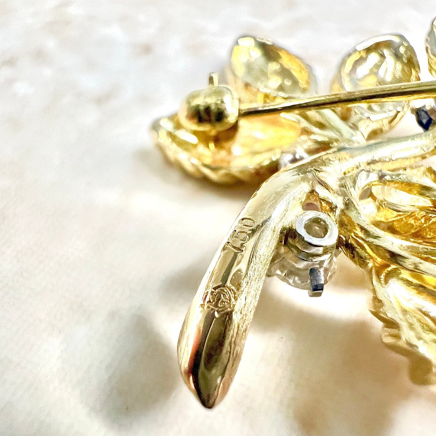 Fine Vintage 18 Karat Yellow Gold Diamond, Sapphire, Emerald & Ruby Floral Brooch By Carvin French - WeilJewelry