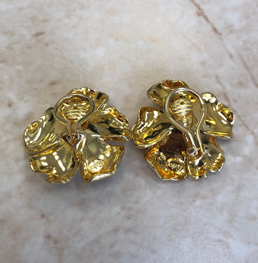 Fine Vintage 18 Karat Yellow Gold & Enamel Clip - On Earrings By Asprey - WeilJewelry