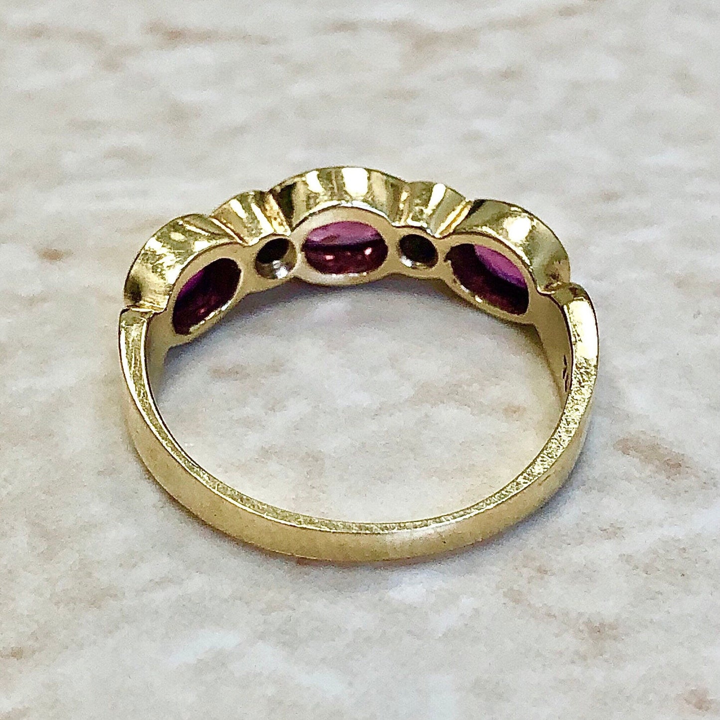 Fine Vintage 18 Karat Yellow Gold Ruby & Diamond Band Ring - WeilJewelry