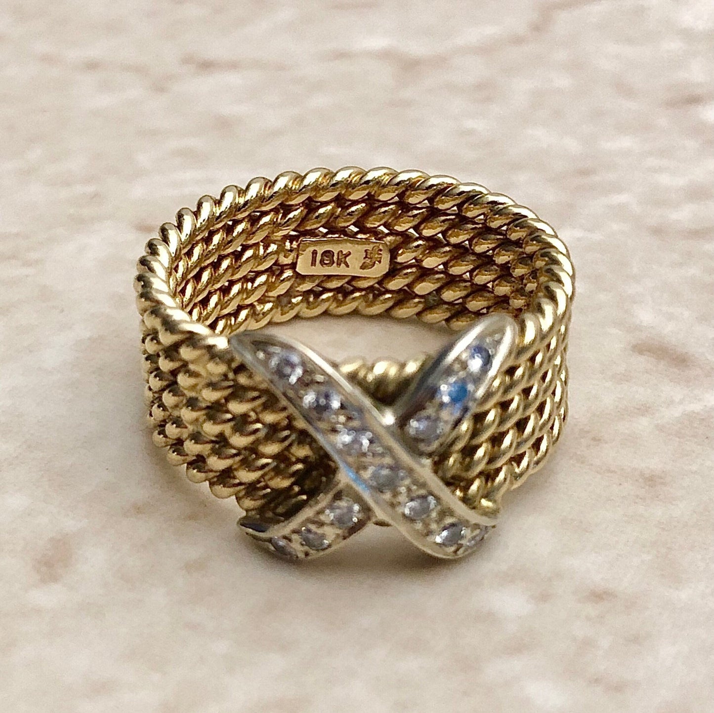 Fine Vintage 18 Karat Yellow & White Gold Rope Diamond Ring - WeilJewelry