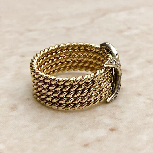 Fine Vintage 18 Karat Yellow & White Gold Rope Diamond Ring - WeilJewelry