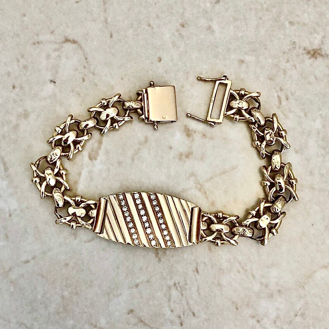 Fine Vintage French Retro 18 Karat Rose Gold Diamond Bracelet - WeilJewelry