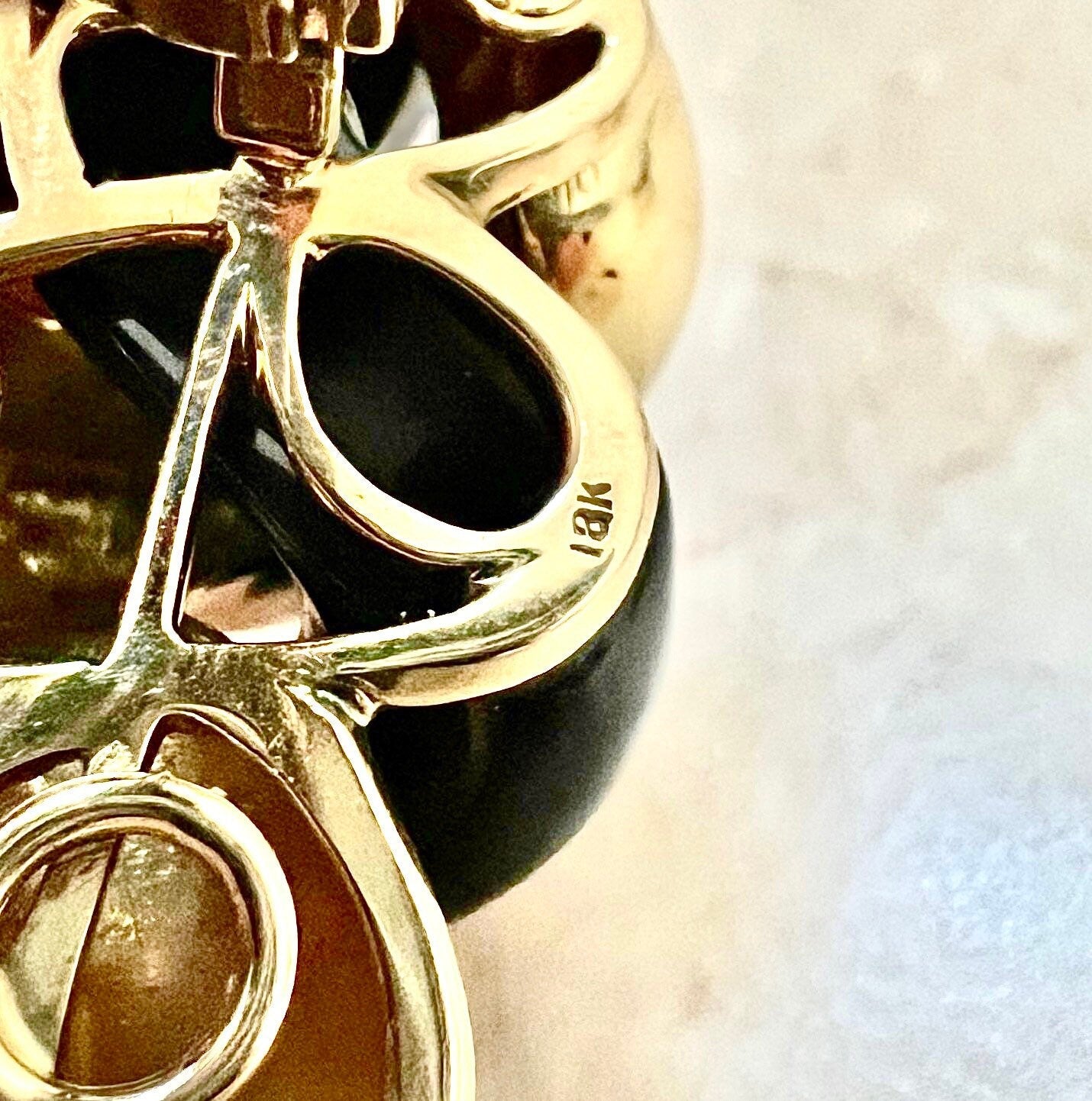 Fine Vintage Handcrafted 18 Karat Yellow Gold & Onyx Statement Earrings By Carvin French - WeilJewelry