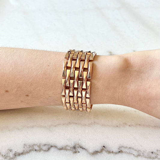 French Vintage 1940’s Retro Era 18 Karat Rose Gold Bracelet - WeilJewelry