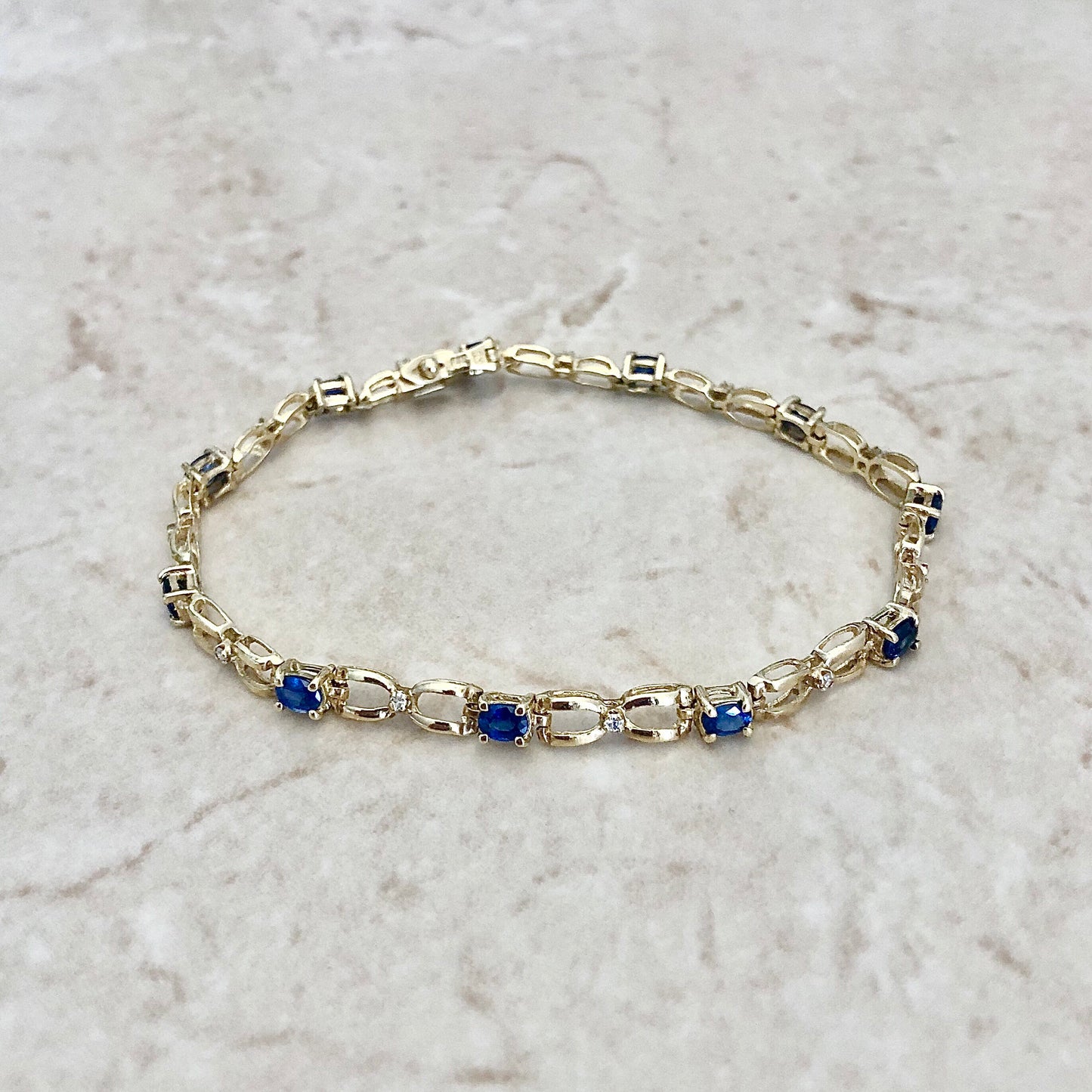 Vintage 14 Karat Yellow Gold 2.45 Carats Sapphire & Diamond Bracelet - WeilJewelry