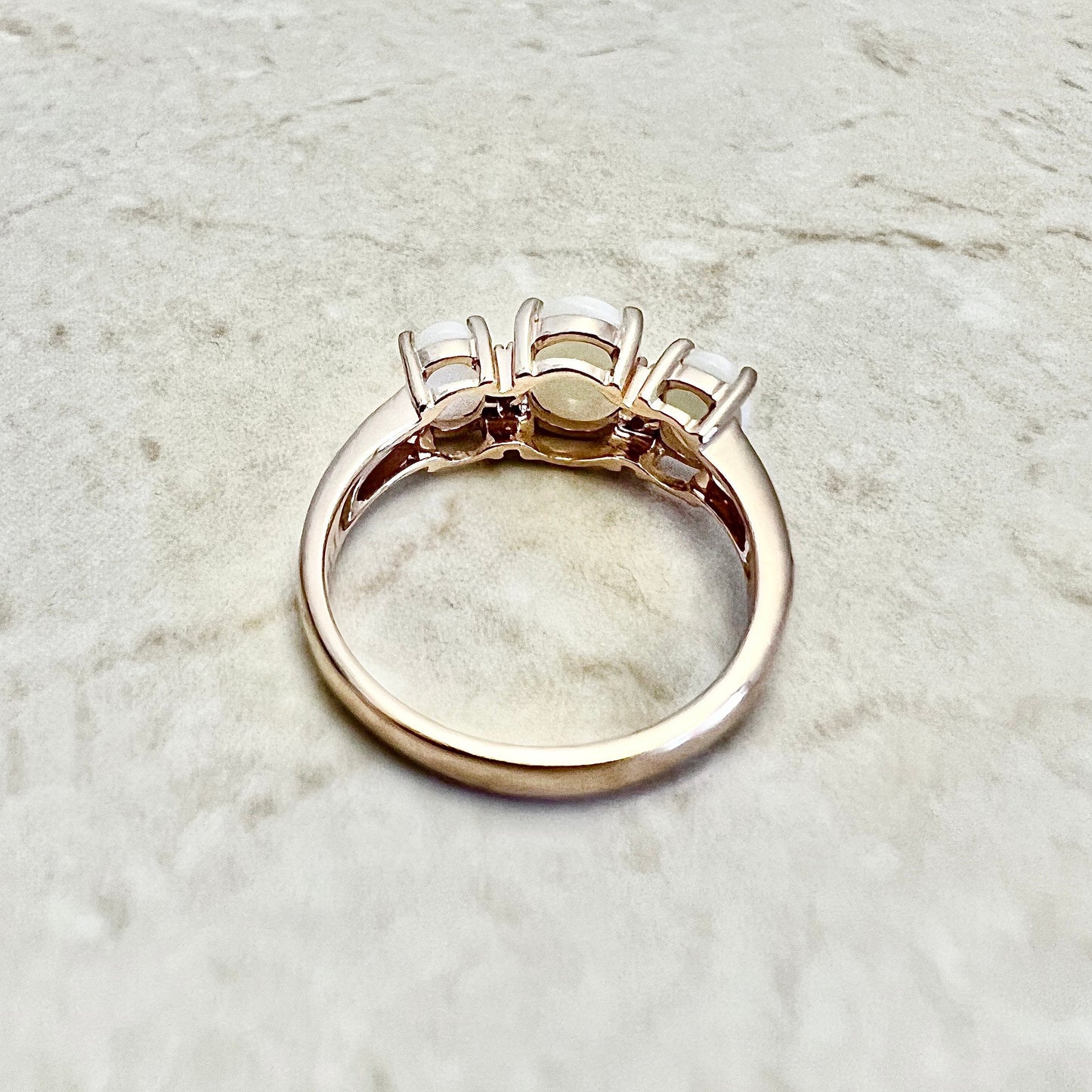 14 Karat Rose Gold Natural Opal & Diamond Three - Stone Ring - WeilJewelry