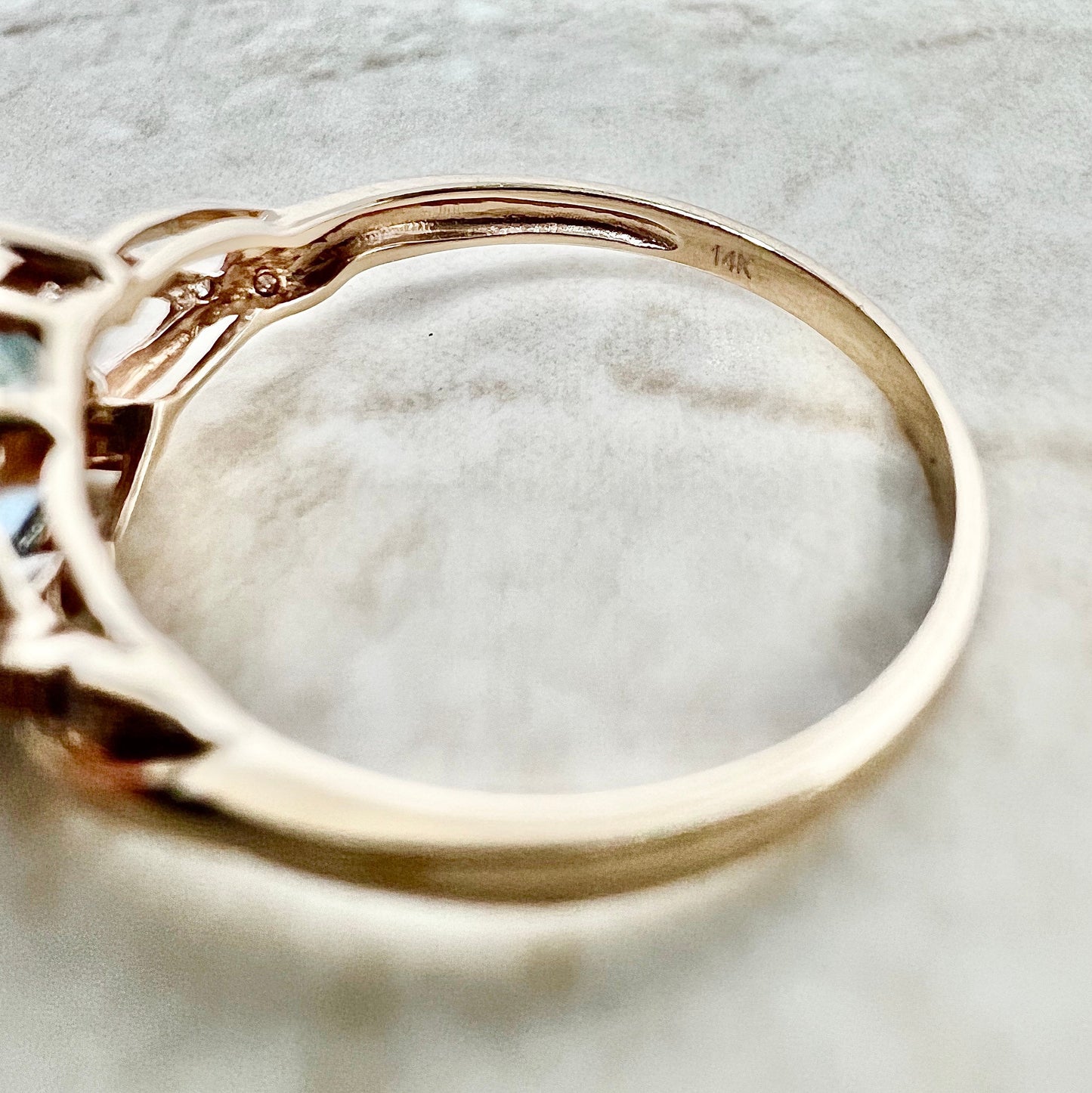 14 Karat Rose Gold Round Blue Topaz & Diamond Solitaire Cocktail Ring - WeilJewelry