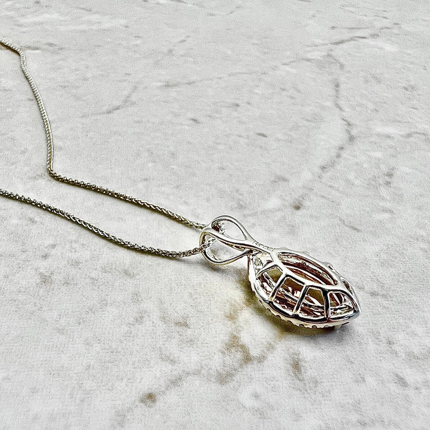 14 Karat Yellow Gold Marquise Citrine & Diamond Halo Pendant Necklace - WeilJewelry