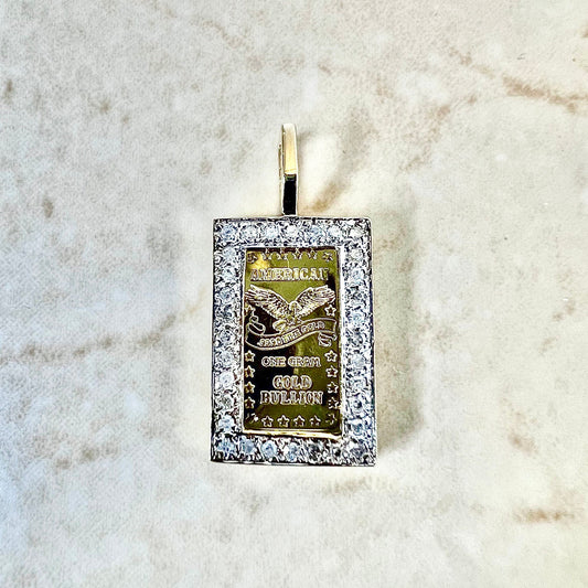 14 Karat Two - Tone Gold 1g Pure Gold Bar & Diamond Pendant - WeilJewelry